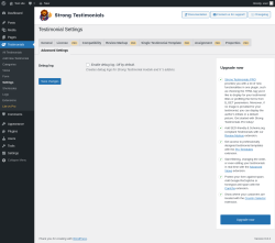 Page screenshot: Testimonials  → Settings → Advanced Settings
