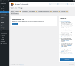 Page screenshot: Testimonials  → Settings → License PRO