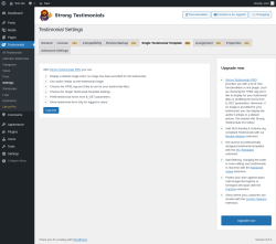 Page screenshot: Testimonials  &rarr; Settings &rarr; Single Testimonial TemplatePRO