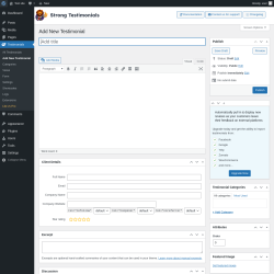 Page screenshot: Testimonials  &rarr; Add New Testimonial