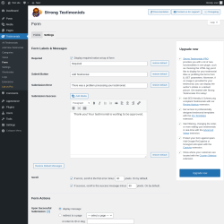 Page screenshot: Testimonials  &rarr; Form &rarr; Settings