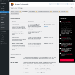 Page screenshot: Testimonials  &rarr; Settings &rarr; Compatibility