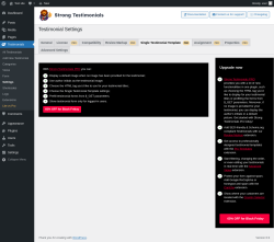 Page screenshot: Testimonials  &rarr; Settings &rarr; Single Testimonial TemplatePRO