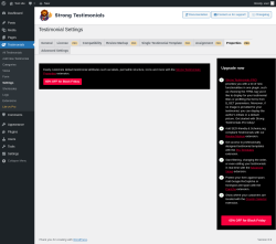 Page screenshot: Testimonials  &rarr; Settings &rarr; PropertiesPRO