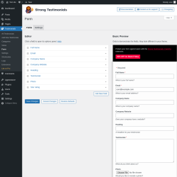 Page screenshot: Testimonials  &rarr; Form