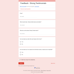 Page screenshot: Testimonials  &rarr; Suggest a feature