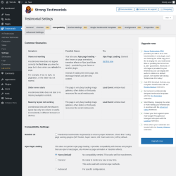 Page screenshot: Testimonials  &rarr; Settings &rarr; Compatibility