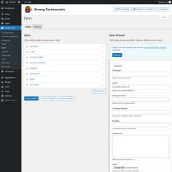 Page screenshot: Testimonials  &rarr; Form