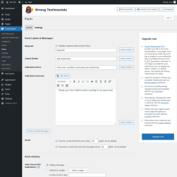 Page screenshot: Testimonials  &rarr; Form &rarr; Settings