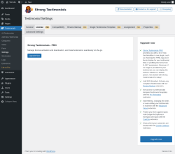 Page screenshot: Testimonials  &rarr; Settings &rarr; License PRO