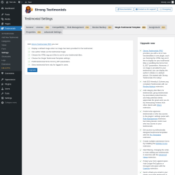 Page screenshot: Testimonials  &rarr; Settings &rarr; Single Testimonial TemplatePRO