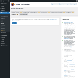 Page screenshot: Testimonials  &rarr; Settings &rarr; PropertiesPRO