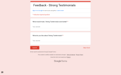 Page screenshot: Testimonials  &rarr; Suggest a feature