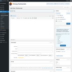 Page screenshot: Testimonials  &rarr; Add New Testimonial