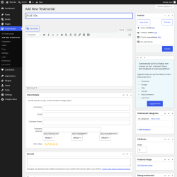 Page screenshot: Testimonials  &rarr; Add New Testimonial