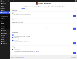 Page screenshot: Testimonials  &rarr; Settings