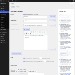 Page screenshot: Testimonials  &rarr; Form &rarr; Settings