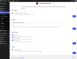 Page screenshot: Testimonials  &rarr; Settings