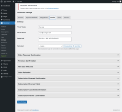 Page screenshot: Studiocart → Settings → Emails
