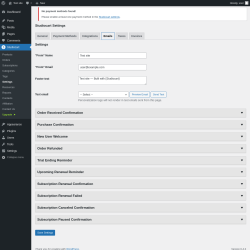 Page screenshot: Studiocart → Settings → Emails