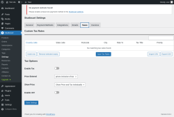 Page screenshot: Studiocart → Settings → Taxes