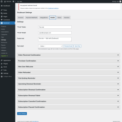 Page screenshot: Studiocart → Settings → Emails