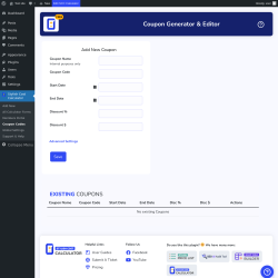 Page screenshot: Stylish Cost Calculator → Coupon Codes