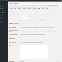 Page screenshot: Sunshine  → Settings → Design