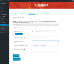 Page screenshot: Supafolio &rarr; Settings &rarr; Retailer Links
