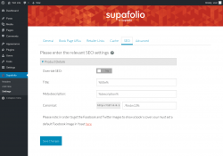 Page screenshot: Supafolio &rarr; Settings &rarr; SEO