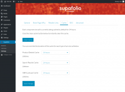 Page screenshot: Supafolio &rarr; Settings &rarr; Cache