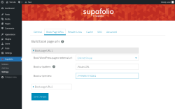 Page screenshot: Supafolio &rarr; Settings &rarr; Book Page URLs
