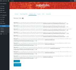 Page screenshot: Supafolio &rarr; Settings &rarr; Retailer Links