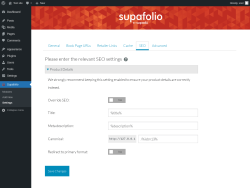 Page screenshot: Supafolio &rarr; Settings &rarr; SEO