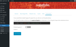 Page screenshot: Supafolio &rarr; Settings &rarr; Advanced