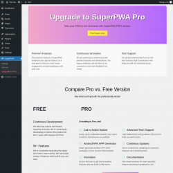 Page screenshot: SuperPWA &rarr; Upgrade to Pro