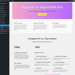 Page screenshot: SuperPWA &rarr; Upgrade to Pro