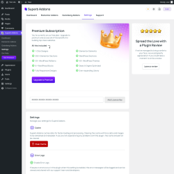 Page screenshot: Superb Addons &rarr; Settings