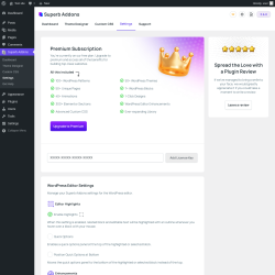 Page screenshot: Superb Addons → Settings