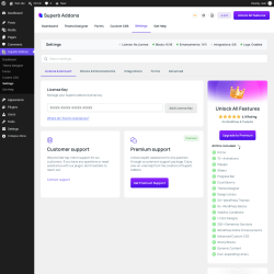 Page screenshot: Superb Addons &rarr; Settings