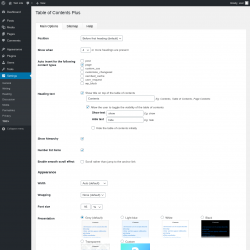 Page screenshot: Settings &rarr; TOC+