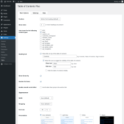 Page screenshot: Settings &rarr; TOC+