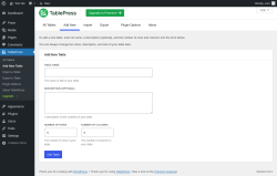 Page screenshot: TablePress → Add New Table