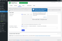 Page screenshot: TablePress → Import a Table