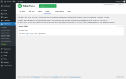Page screenshot: TablePress → Export a Table