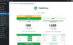 Page screenshot: TablePress → Upgrade  →