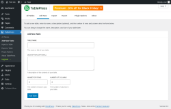 Page screenshot: TablePress → Add New Table