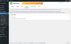 Page screenshot: TablePress → Export a Table