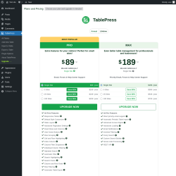 Page screenshot: TablePress → Upgrade  →