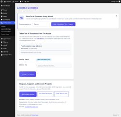 Page screenshot: AI Translator &rarr; License Settings